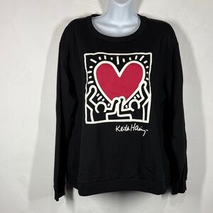 Keith Haring Black Sweatshirt with Red Heart Graphic size XL